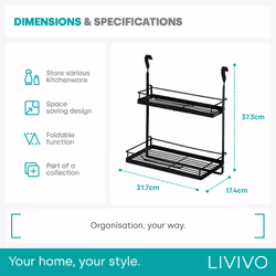 LIVIVO Kitchen Saucepan Lid Hooks Tool Utensils Holder Hanging Rail Rack Wall Mounted - 2 SHELF RACK - BLACK - Additional view 4