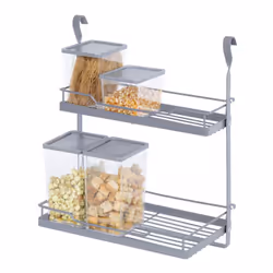 LIVIVO Kitchen Saucepan Lid Hooks Tool Utensils Holder Hanging Rail Rack Wall Mounted - 2 SHELF RACK - GREY