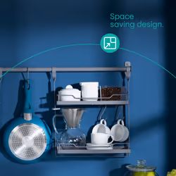 LIVIVO Kitchen Saucepan Lid Hooks Tool Utensils Holder Hanging Rail Rack Wall Mounted - 2 SHELF RACK - GREY