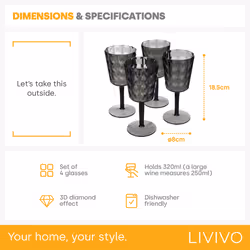 LIVIVO Outdoor Dining Set - Plates, Bowls & Glasses - 4 WINE GLASS