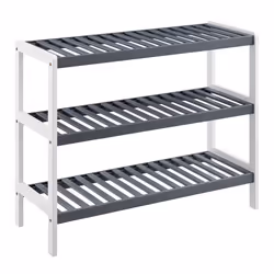 2/3 Tier Bamboo Shoe Rack - Contemporary Shoe Organizer with Ample Storage - WHITE/GREY, 3 TIER