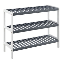 2/3 Tier Bamboo Shoe Rack - Contemporary Shoe Organizer with Ample Storage - WHITE/GREY, 3 TIER