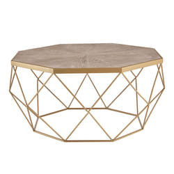 LIVIVO Round Coffee Table with Metal Leg for Living Room Gold Brown