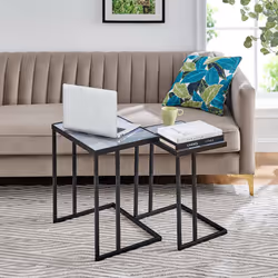 Nesting Coffee Tables C-Shaped Side Tables Metal Frame Glass Top Living Room New - Additional view 10