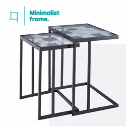 Nesting Coffee Tables C-Shaped Side Tables Metal Frame Glass Top Living Room New - Additional view 6