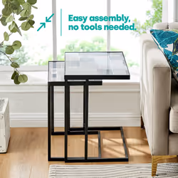 Nesting Coffee Tables C-Shaped Side Tables Metal Frame Glass Top Living Room New - Additional view 7