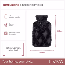 LIVIVO Hot Water Bottle with Soft Faux Fur Cover - Black, Standard - Additional view 4