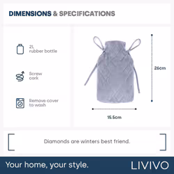 LIVIVO 2L Hot Water Bottle with a Faux Fur Fleece Cover - GREY - Additional view 4