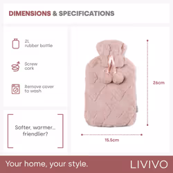 LIVIVO Hot Water Bottle with Soft Faux Fur Cover - Pink, Standard - Additional view 4