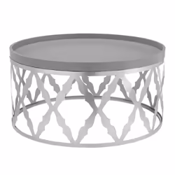LIVIVO Round Coffee Table with Metal Base - Silver/Grey