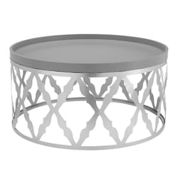 LIVIVO Round Coffee Table with Metal Base - Silver/Grey