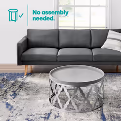 LIVIVO Round Coffee Table with Metal Base - Silver/Grey