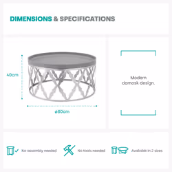 LIVIVO Round Coffee Table with Metal Base - Silver/Grey - Additional view 4