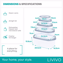 LIVIVO 5-Piece Oval Food Storage Container Set with Grey Lids - Additional view 4