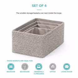 Set of 4 Woven Hamper Storage Baskets - Grey - Additional view 5