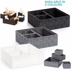 4Pcs Storage Baskets Wicker Large Organisers Bedrooms Bathroom Desk Office Decor - WHITE