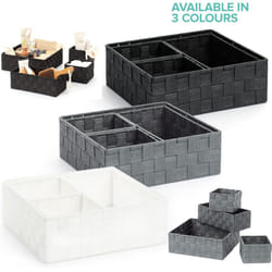 4Pcs Storage Baskets Wicker Large Organisers Bedrooms Bathroom Desk Office Decor - WHITE