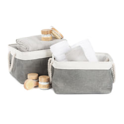LIVIVO Large Canvas Storage Baskets Fabric Cotton Rope Handle Box Cube Cloth Foldable - 2PCS LARGE