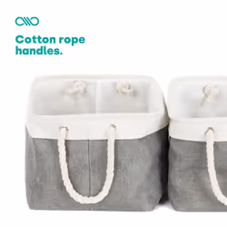 LIVIVO Large Canvas Storage Baskets Fabric Cotton Rope Handle Box Cube Cloth Foldable - 2PCS LARGE