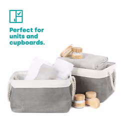 LIVIVO Large Canvas Storage Baskets Fabric Cotton Rope Handle Box Cube Cloth Foldable - 2PCS LARGE