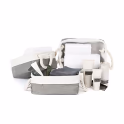 LIVIVO Large Canvas Storage Baskets Fabric Cotton Rope Handle Box Cube Cloth Foldable - 3PCS MEDIUM