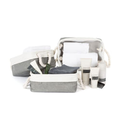 LIVIVO Large Canvas Storage Baskets Fabric Cotton Rope Handle Box Cube Cloth Foldable - 3PCS MEDIUM