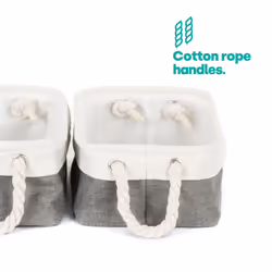 LIVIVO Large Canvas Storage Baskets Fabric Cotton Rope Handle Box Cube Cloth Foldable - 3PCS MEDIUM