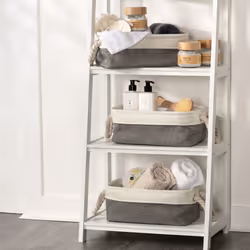 LIVIVO Large Canvas Storage Baskets Fabric Cotton Rope Handle Box Cube Cloth Foldable - 3PCS MEDIUM