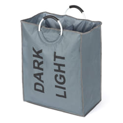2 COMPARTMENT LAUNDRY HAMPER CLOTHES WASHING STORAGE BASKET DARK LIGHTS FOLDABLE