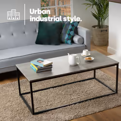 Industrial Coffee Table Rectangular Metal Frame Grey Modern Living Room