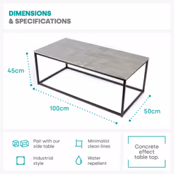 Industrial Coffee Table Rectangular Metal Frame Grey Modern Living Room - Additional view 5