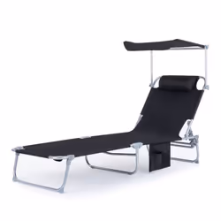 LIVIVO Folding Reclining Sun Lounger Chair with Adjustable Patio Sunshade