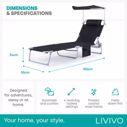 LIVIVO Folding Reclining Sun Lounger Chair with Adjustable Patio Sunshade - Additional view 4