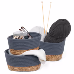LIVIVO Tulla Seagrass Storage Basket Set - Slate