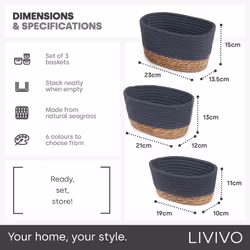 LIVIVO Tulla Seagrass Storage Basket Set - Slate - Additional view 6