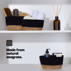 LIVIVO Tulla Seagrass Storage Basket Set - Charcoal