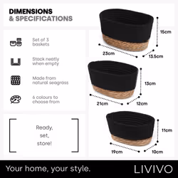 LIVIVO Tulla Seagrass Storage Basket Set - Charcoal - Additional view 6