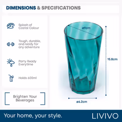 LIVIVO Set of 6 Multicoloured Plastic Tumblers - Teal - Additional view 4