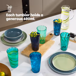 LIVIVO Set of 6 Multicoloured Plastic Tumblers - Teal - Additional view 5