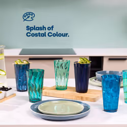 LIVIVO Set of 6 Multicoloured Plastic Tumblers - Teal - Additional view 7