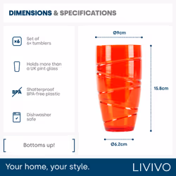 LIVIVO Set of 6 Plastic Drinking Tumblers - Multicoloured - Additional view 5