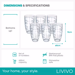 LIVIVO Set of 6 Plastic Drinking Tumblers - Clear - Additional view 5