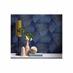 Erismann Elle Decor Blue Gold Striped Geometric Metallic Wallpaper