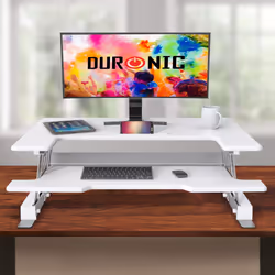 Duronic DM05D1 /WE Sit-Stand Workstation, 92x56cm Desk Platform, Height Adjustable Desktop 16.5-41.5cm, Ergonomic Desktop Table Converter (white)