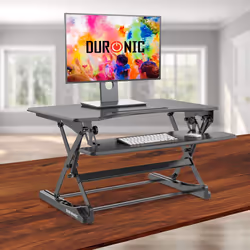 Duronic DM05D23 Sit-Stand Workstation, 90x57cm Desk Platform, Height Adjustable Desktop 15-49cm, Ergonomic Desktop Table Converter (black)