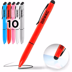 Duronic Stylus Pens IS10M [Multi Colour] [pack of 10] Refillable Ballpoint Pen & Rubber Stylus 2-in-1