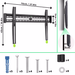 Duronic TVB121M TV Bracket, Wall Mount for 37-65" Television Screen, Low 3cm Profile, VESA up to 600x400mm, For Flat Screen (50kg)