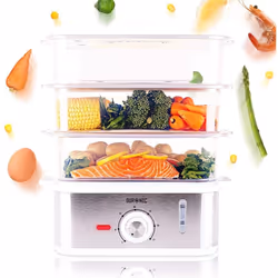 Duronic FS87 Food Steamer, 3 Tier Cooker for Rice/Vegetables/Meat/Fish, 10.6 Litre, Cook Healthy Meals for The Whole Family,  ...