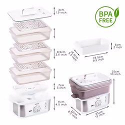 Duronic FS87 Food Steamer, 3 Tier Cooker for Rice/Vegetables/Meat/Fish, 10.6 Litre, Cook Healthy Meals for The Whole Family, 870W, Timer Function
