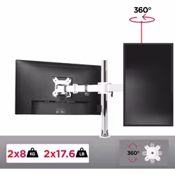 Duronic DM252 /WE Dual Monitor Stand for Two 13-27â PC Screens Up to 8KG, VESA, Ergonomic Arm with Adjustable Height/Tilt/Swivel/Rotation (White)